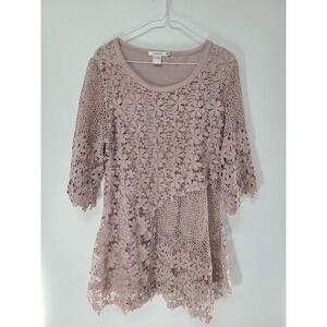 Crochet Fairy Asymmetrical Pink Tunic Top Women Large Lined Cottagecore Girly